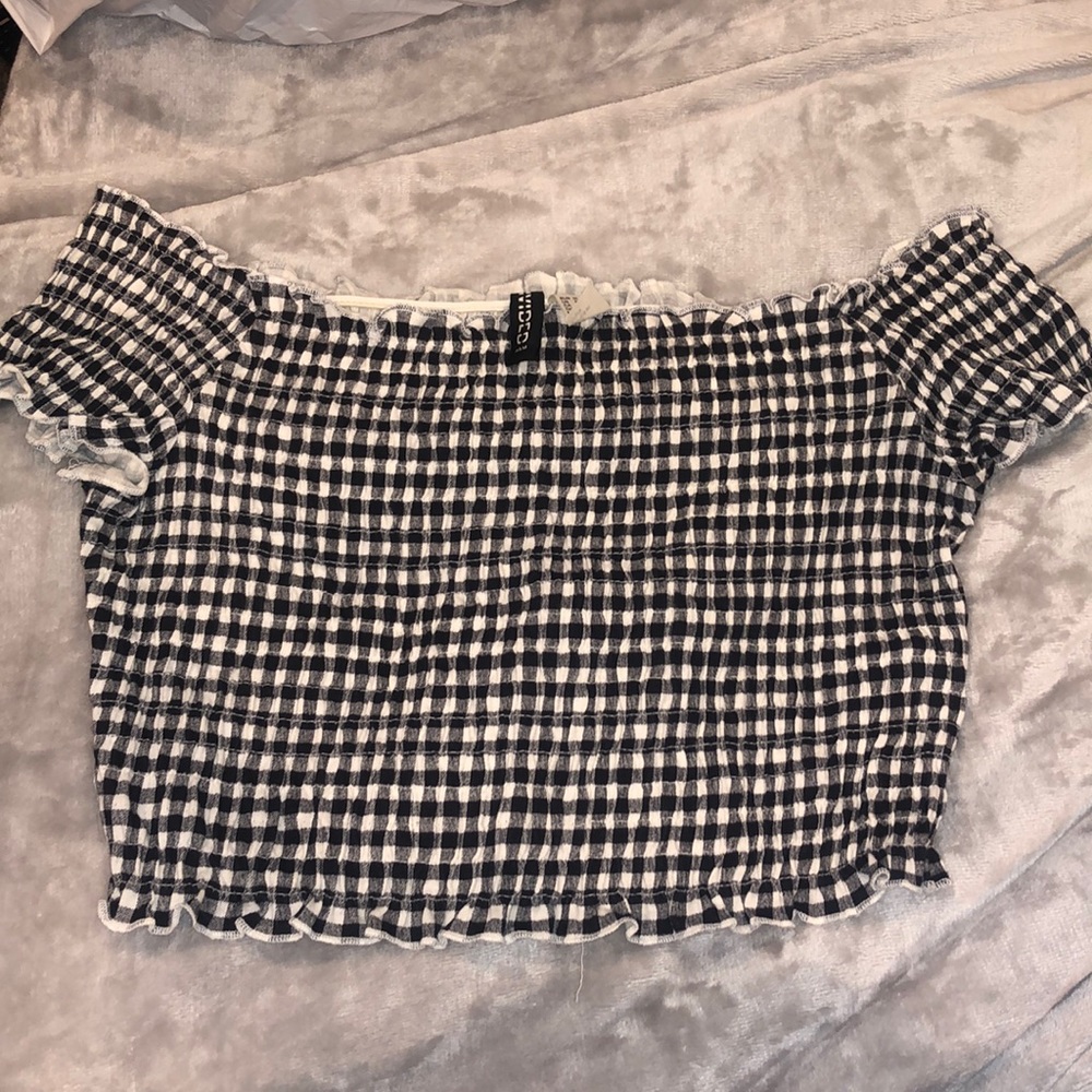 plaid off the shoulder crop top